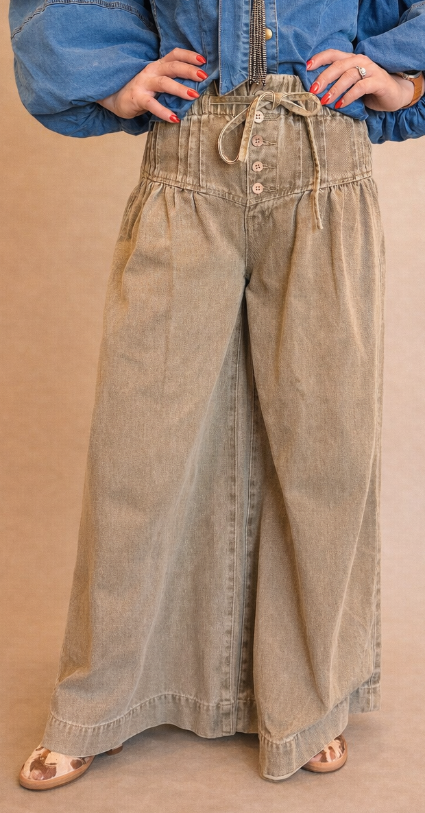 Olive Rouched Denim
