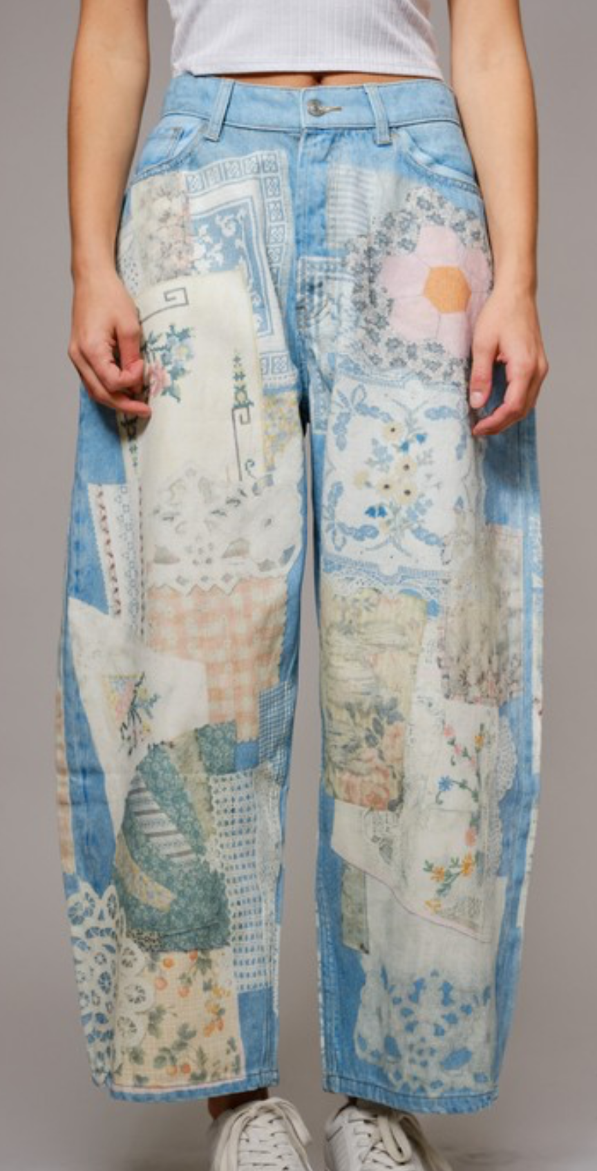 Vintage Floral Barrel Jean