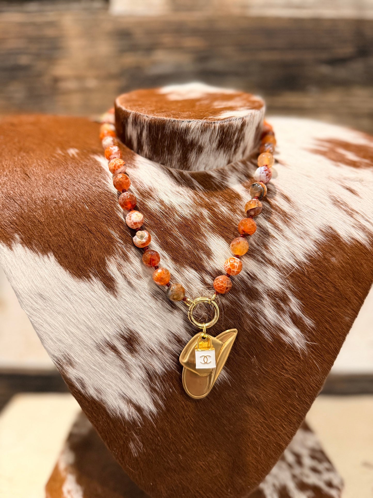 Designer + Orange / Red Mixed - Glass Bead Charm Necklace