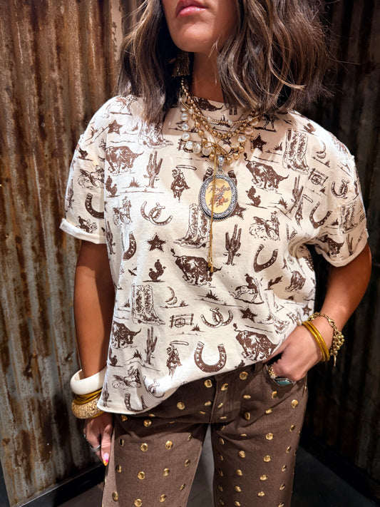Western Charm Khaki Relaxed Tee