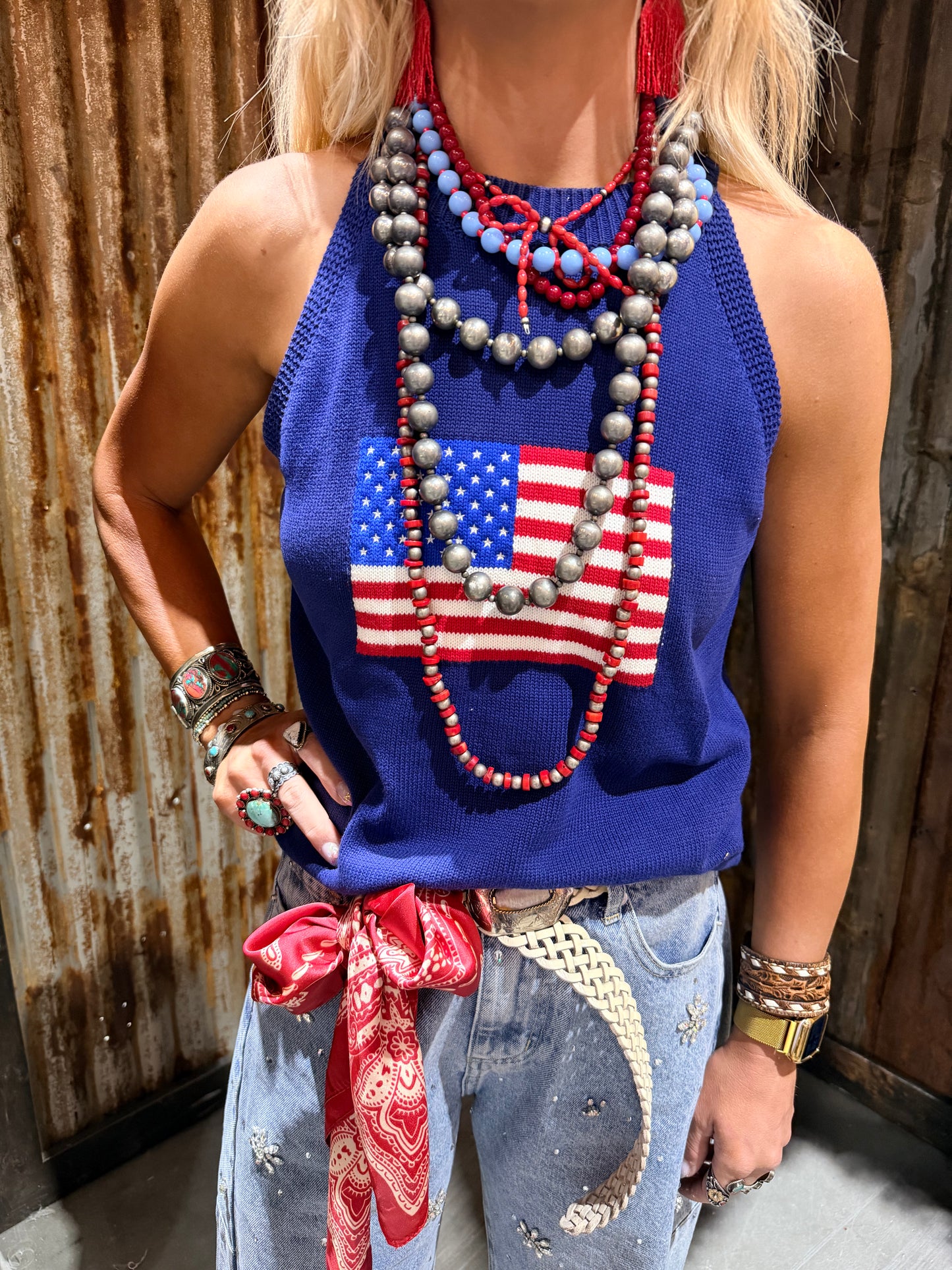 American Flag Sweater Tank