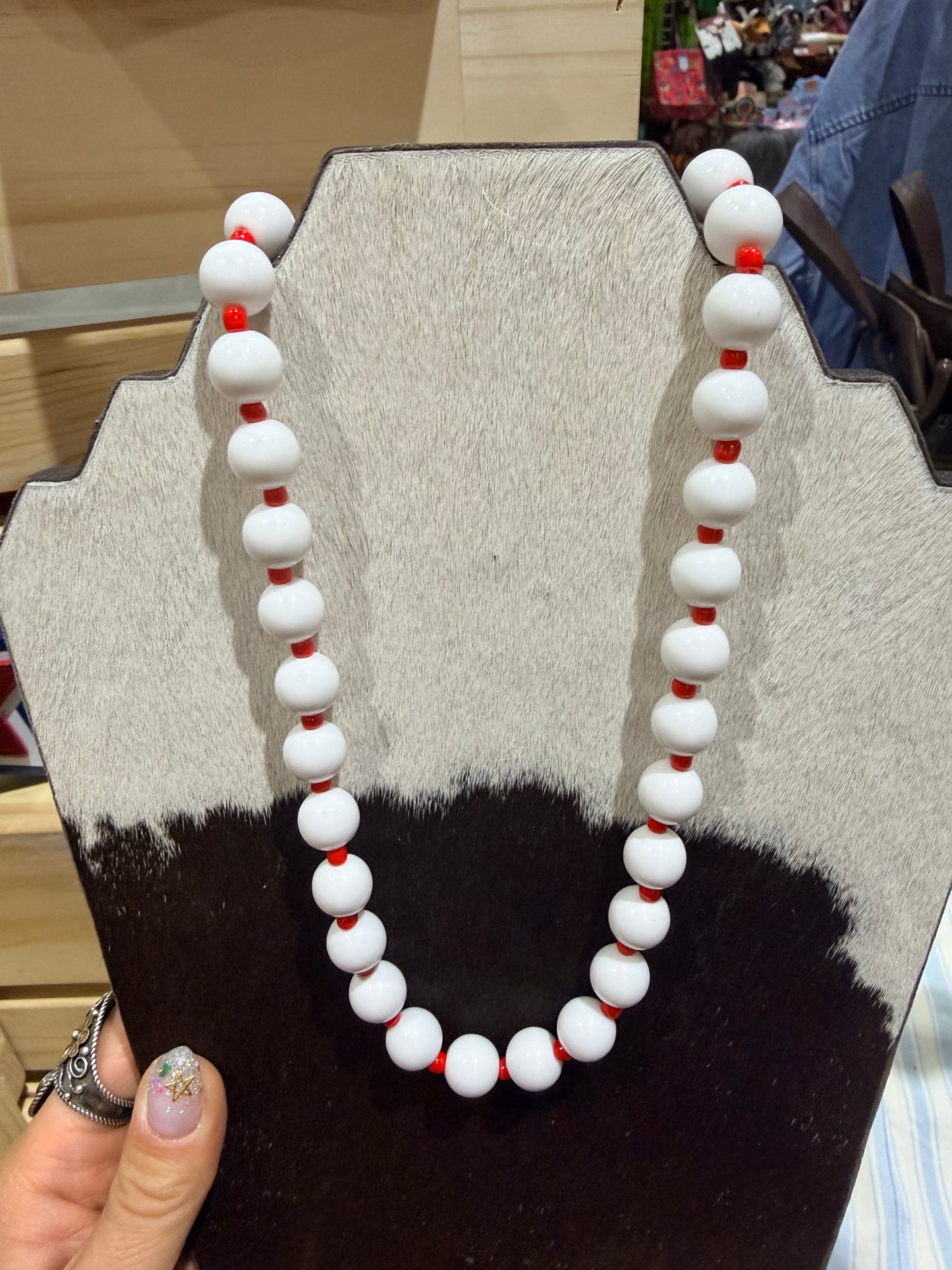 White + Red Beaded Necklace