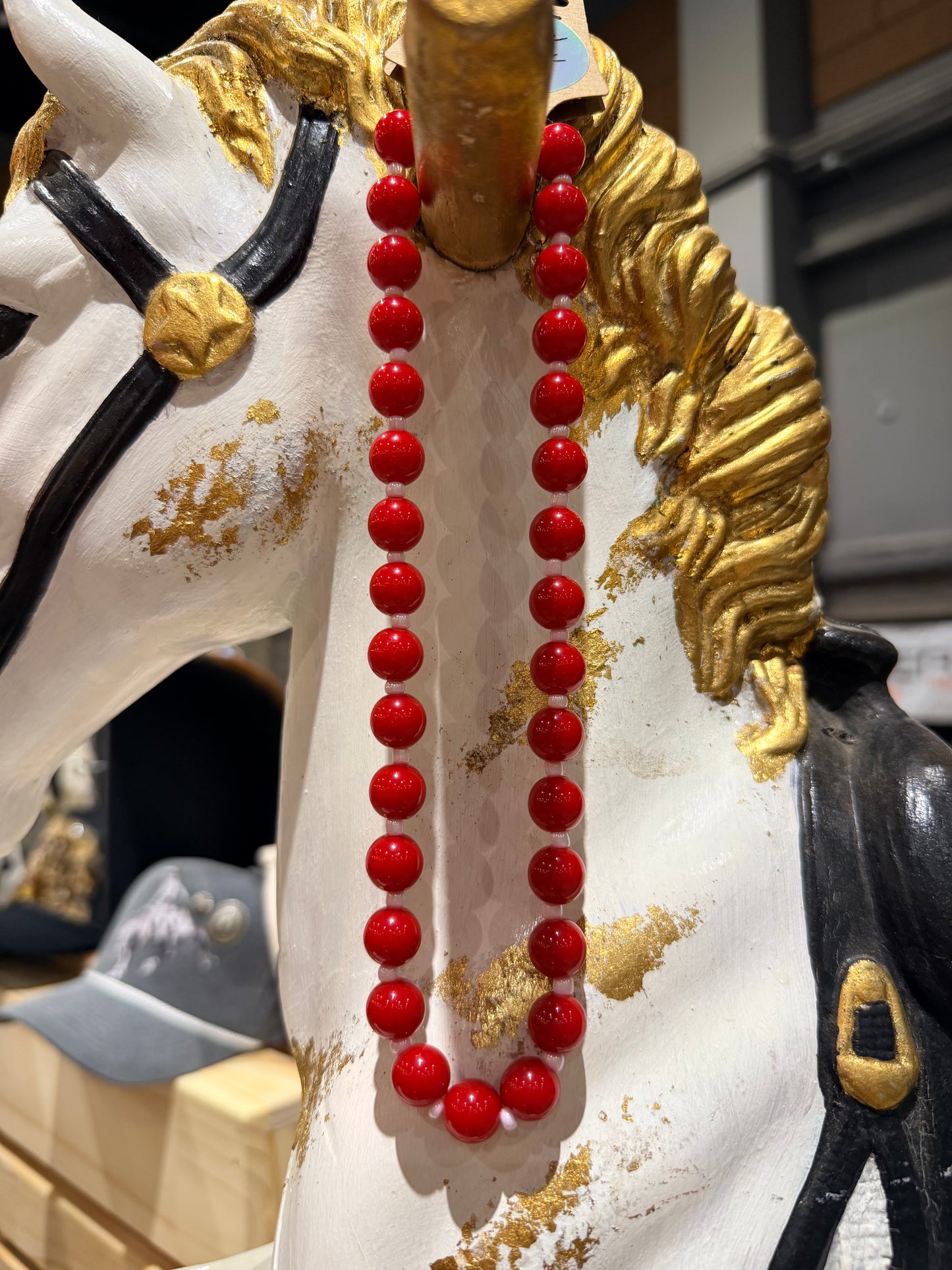 Red + White Beaded Necklace