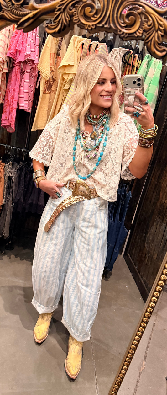 Baby Blue Pin Striped Barrel Jeans