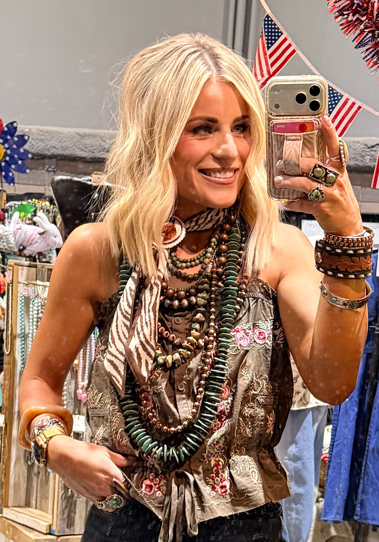 Brown Embroidered Poplin Top