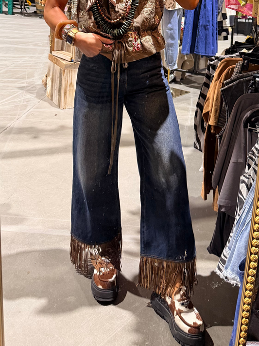 Fringed Bottom Denim Pants