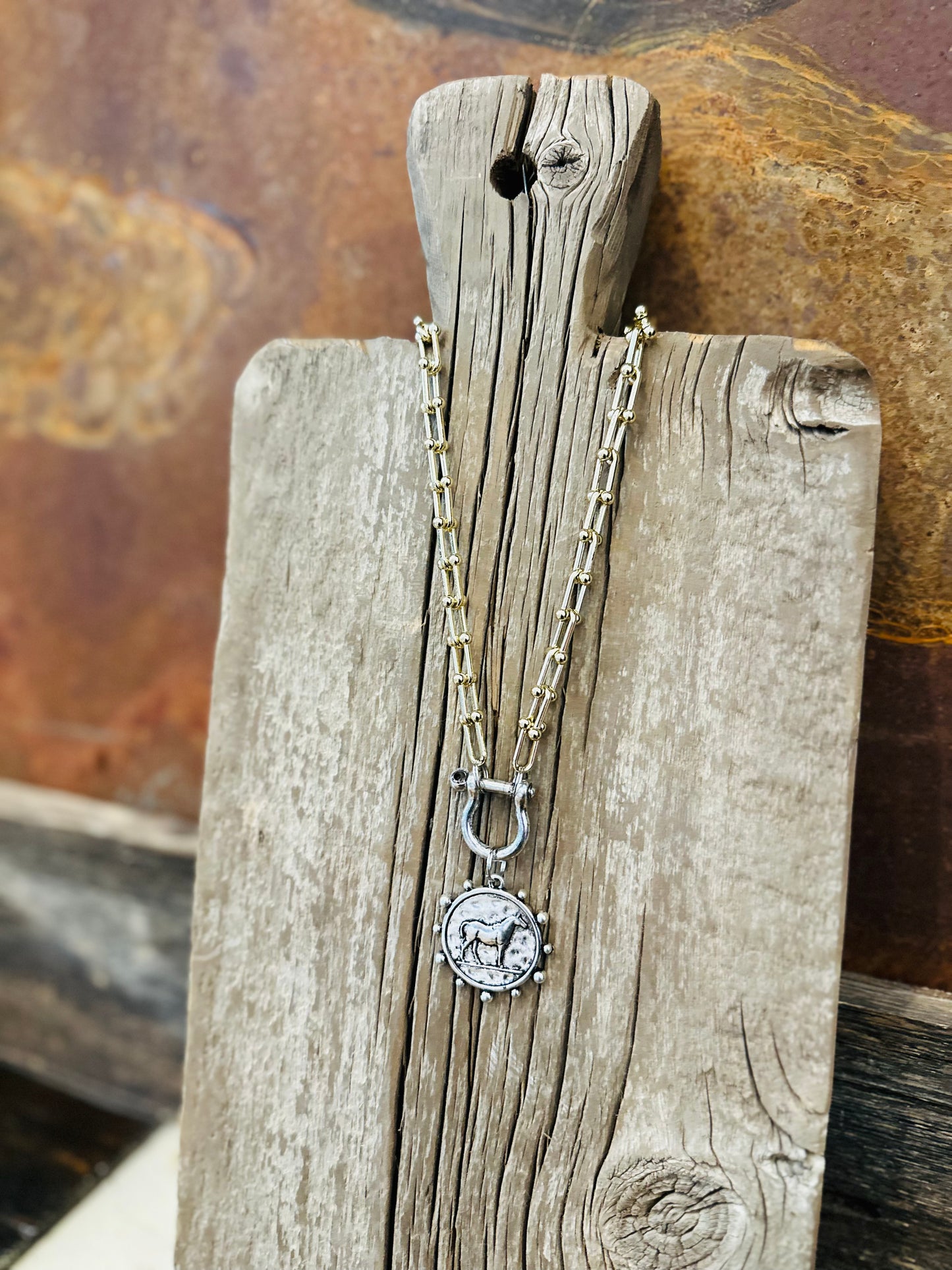 Coin Horse Pendant Gold Necklace