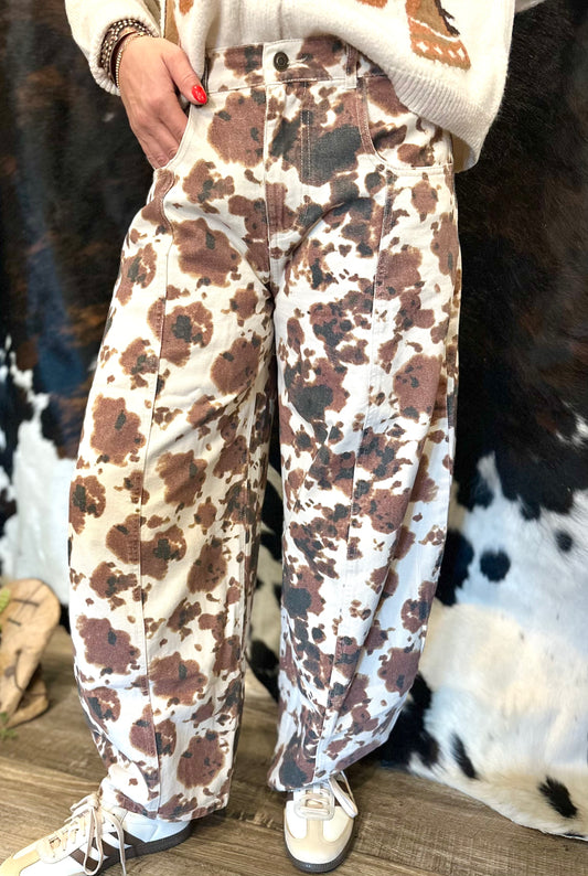 Cow Print Barrel Jeans
