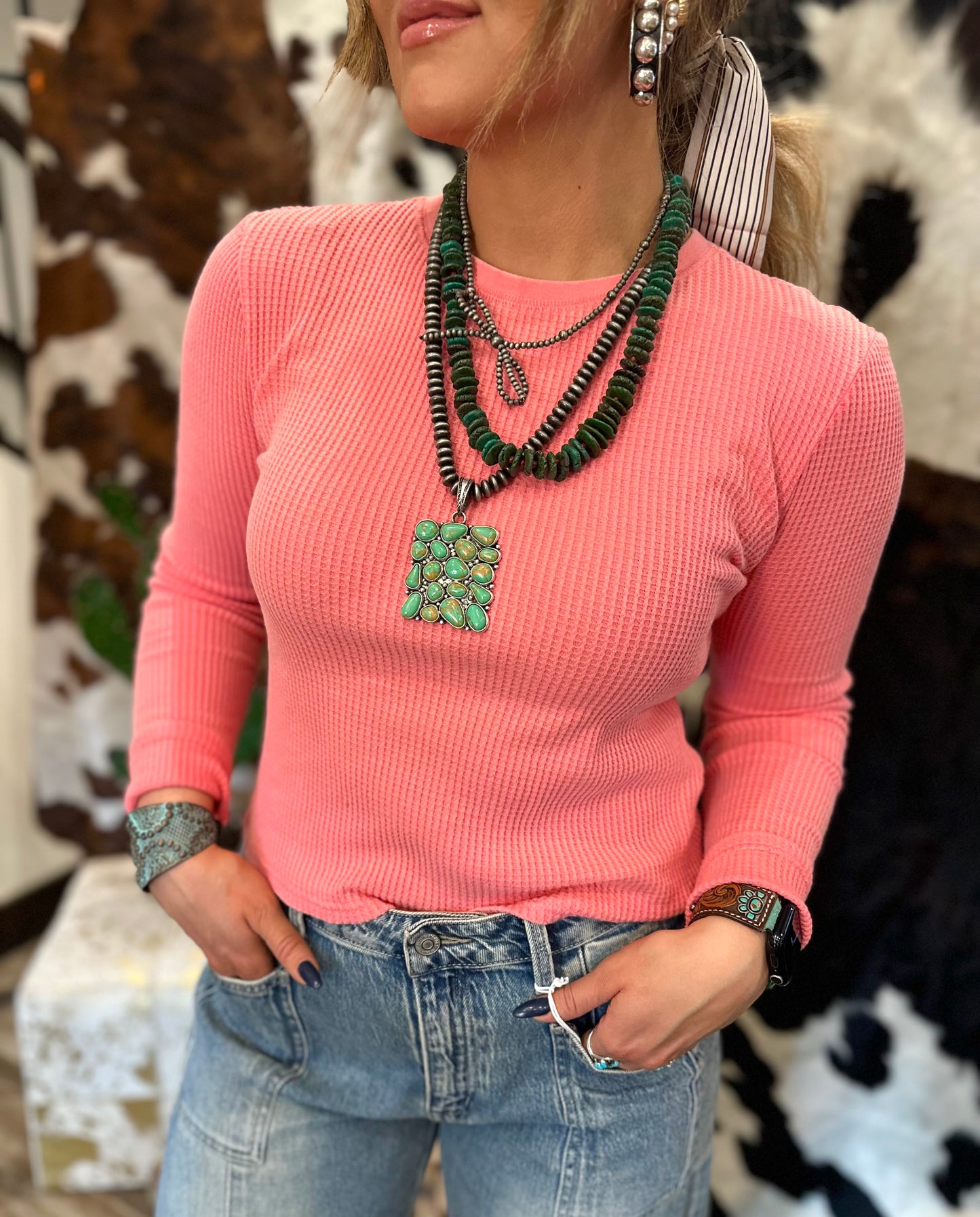 Taffy Pink Waffle Knit Top