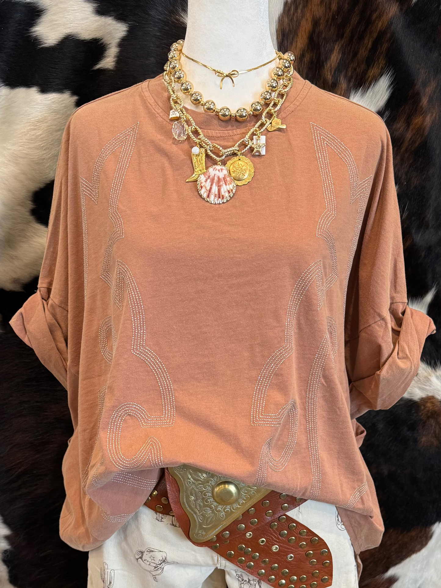 Rust Boot Stitch Top