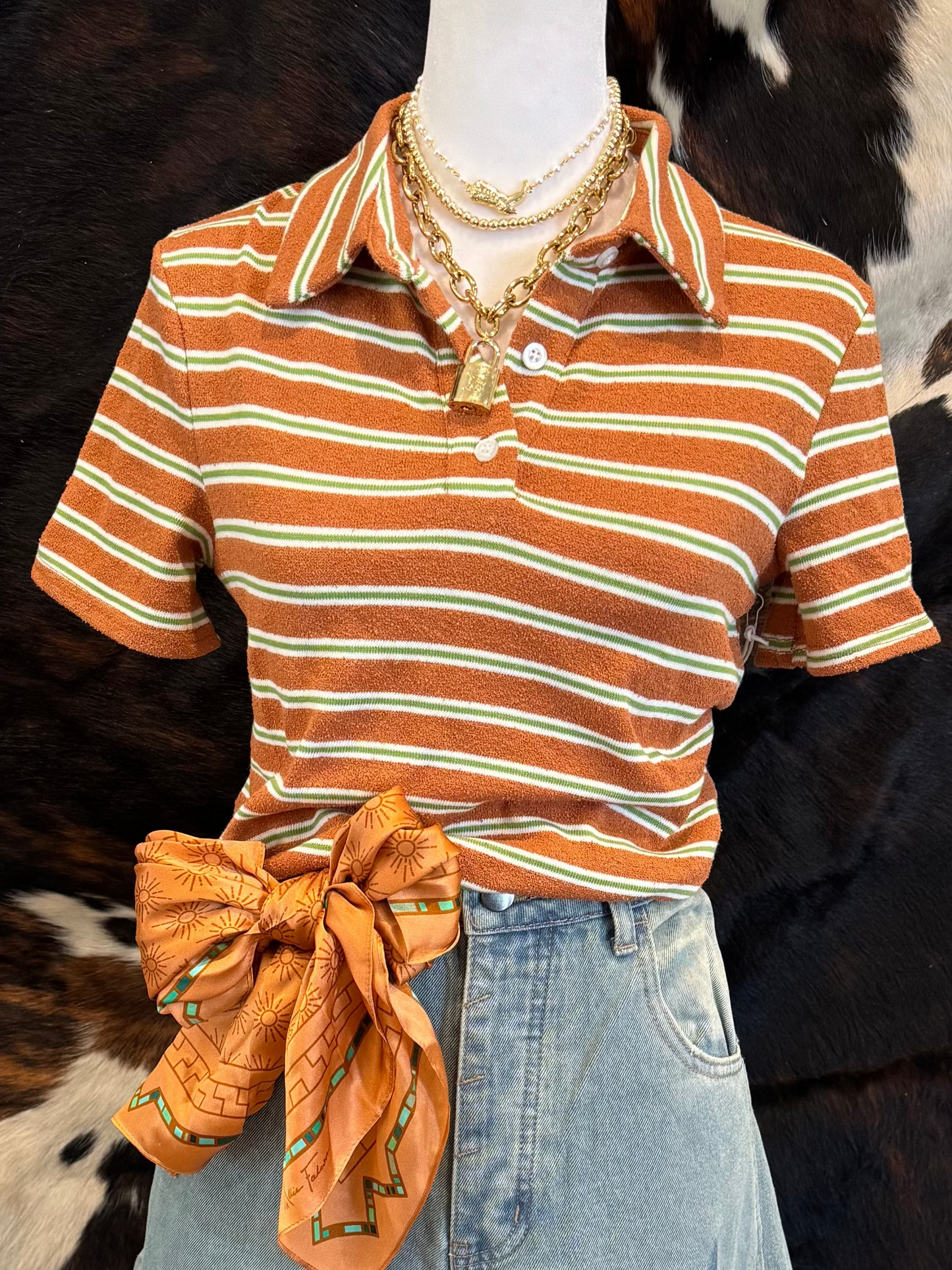 Orange-Green Striped Polo Shirt