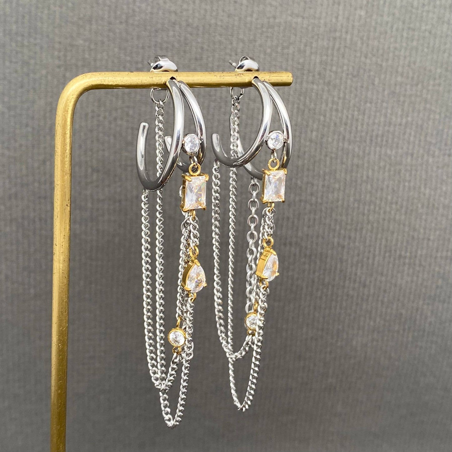 Iced Out - Two Tone Chain Earrings