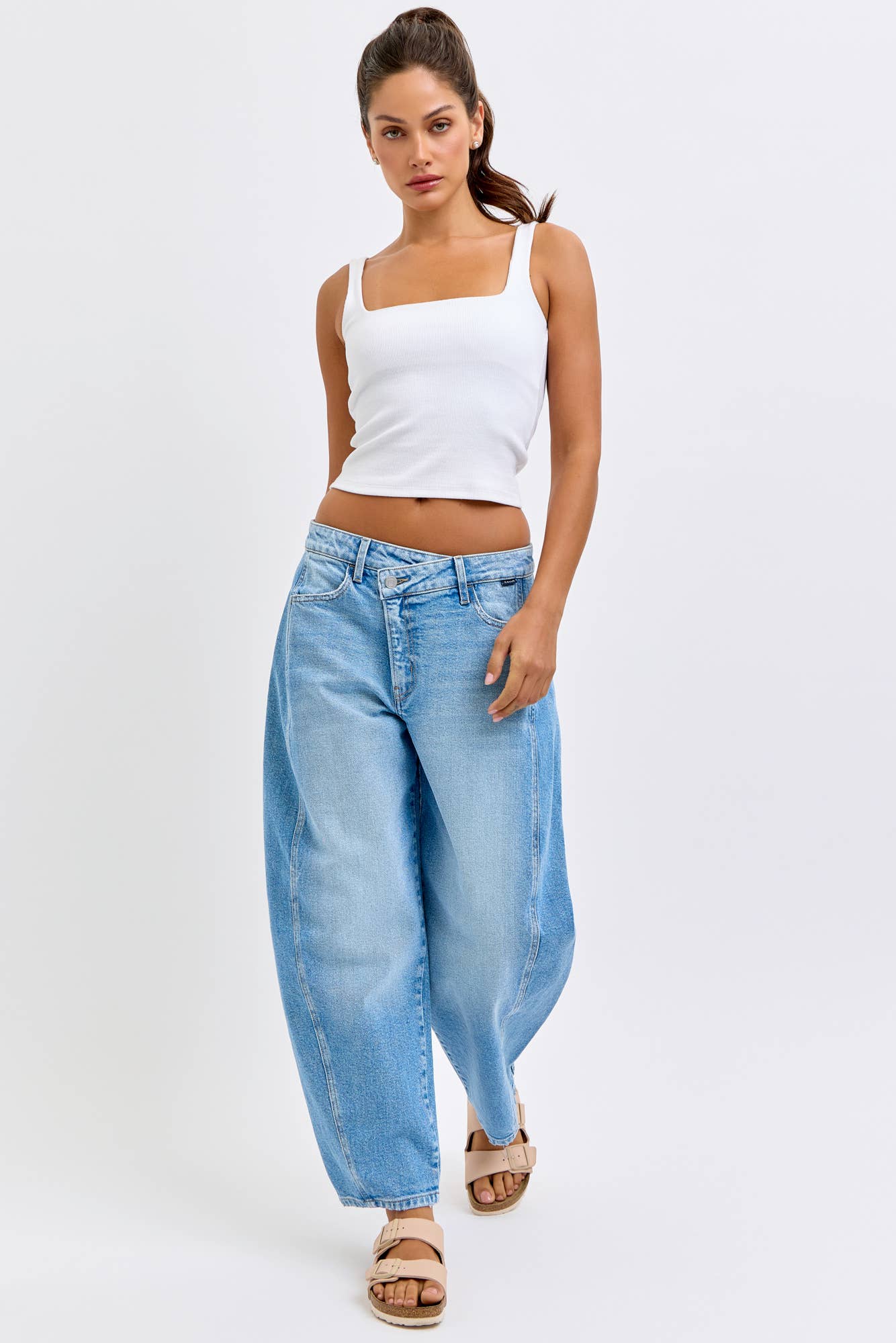 Criss Cross Denim Barrel Jean
