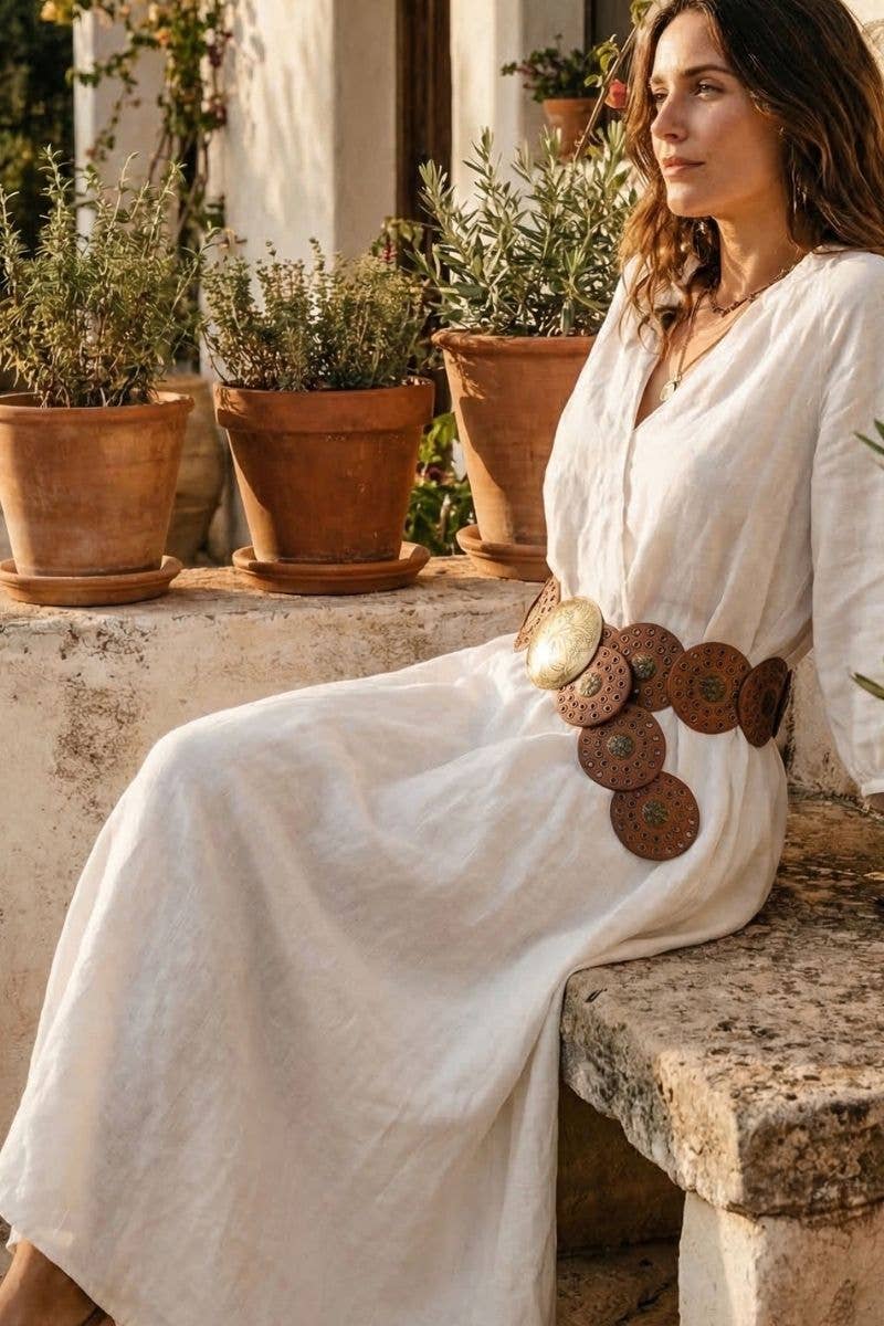 Light Brown Leather Concho Belt