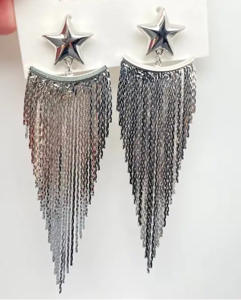 Silver Star Chain Earring
