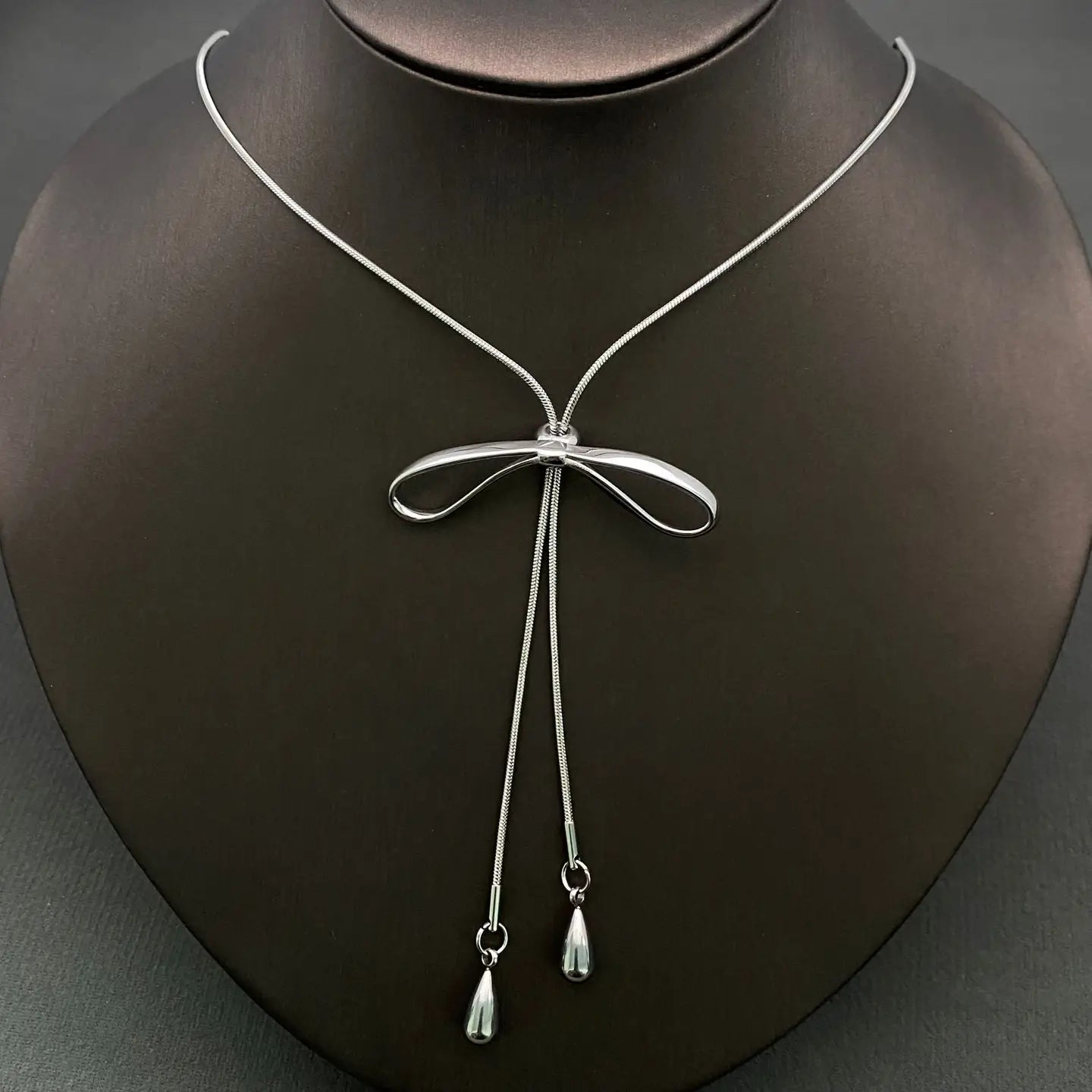 Bow 18K Plated Long Lariat Necklace