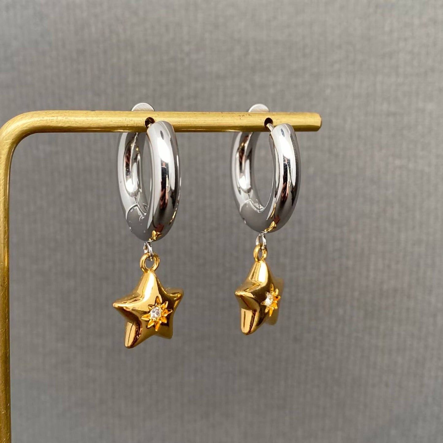 Star + Twinkle - Two Toned Huggie Earring (18K gold)