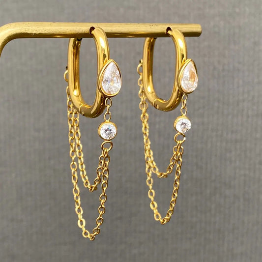 Chain Fringe 18K Gold Plated Hoop Earrings