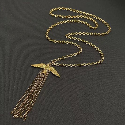 Bird Fringe 18K Plated Long Chain Necklace